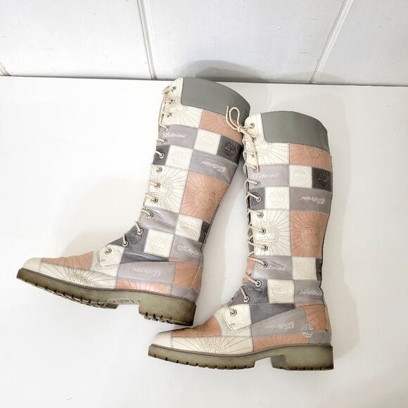 Timberland Patchwork Lace-Up Knee High Boots Size 10 - Picture 3 of 11